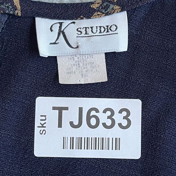 K‎ Studio Maxi Dress Women Size 16 Blue Nature Print Back Zip Vintage - Picture 8 of 13